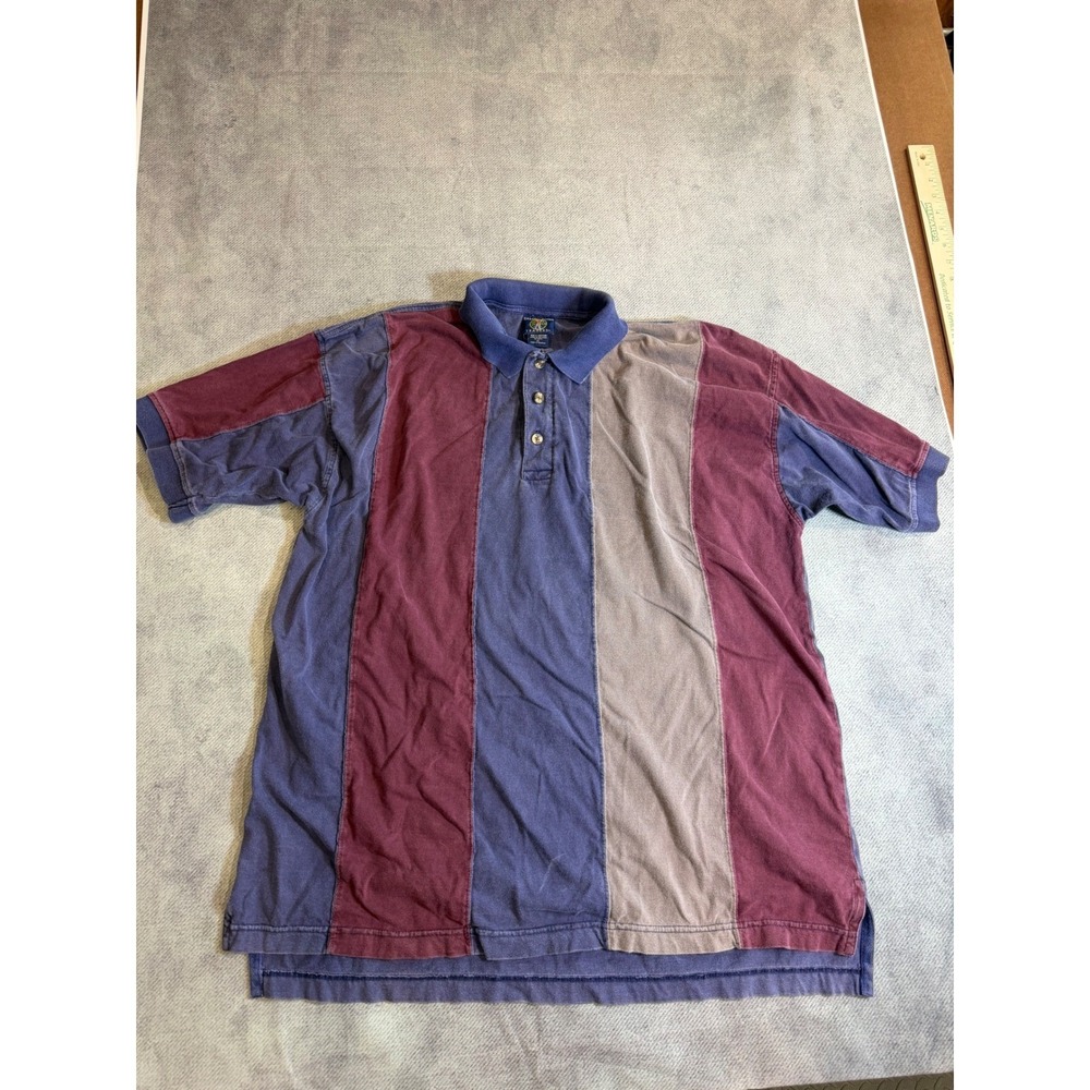 Salmon River Traders Mens XL Color Block Polo Shirt Blue Burgundy Cotton Vintage